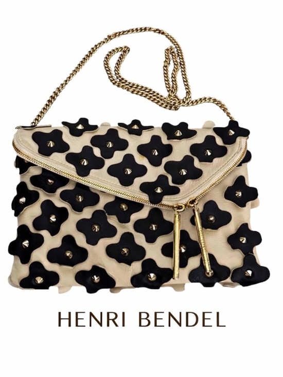 henri bendel Handbags - Henri Bendel Black Floral‎ Studded Cream Leather Chain Shoulder Bag